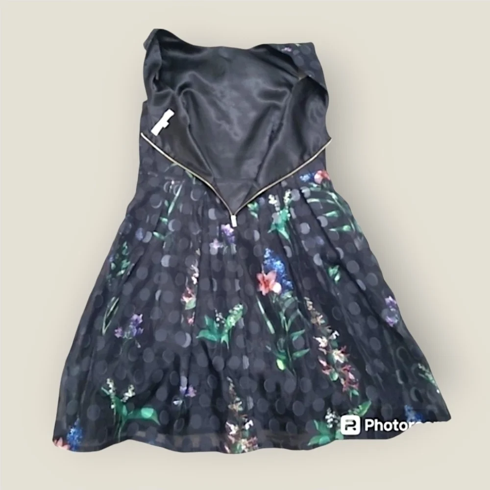 Derhy K Black Polka Dot Floral Sleeveless Party Dress Girls Size Large